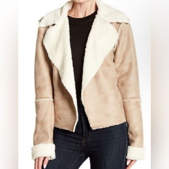 Splendid For Revolve Delancey Faux Fur Jacket in Champagne Size Medium EUC - Picture 3 of 8